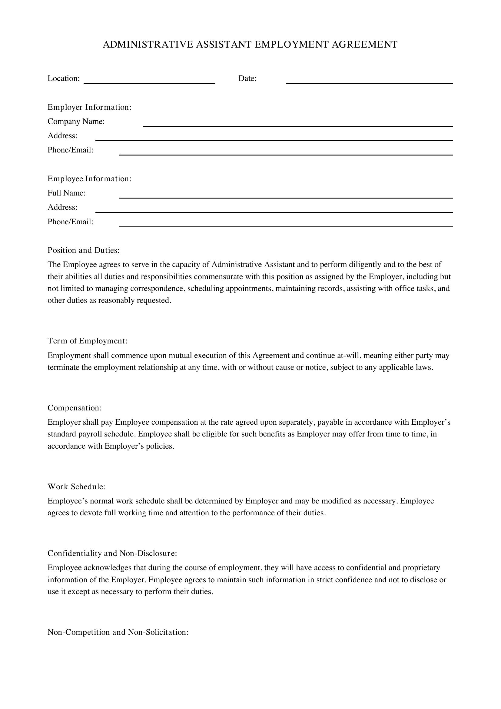 Administrative Assistant Contract Template