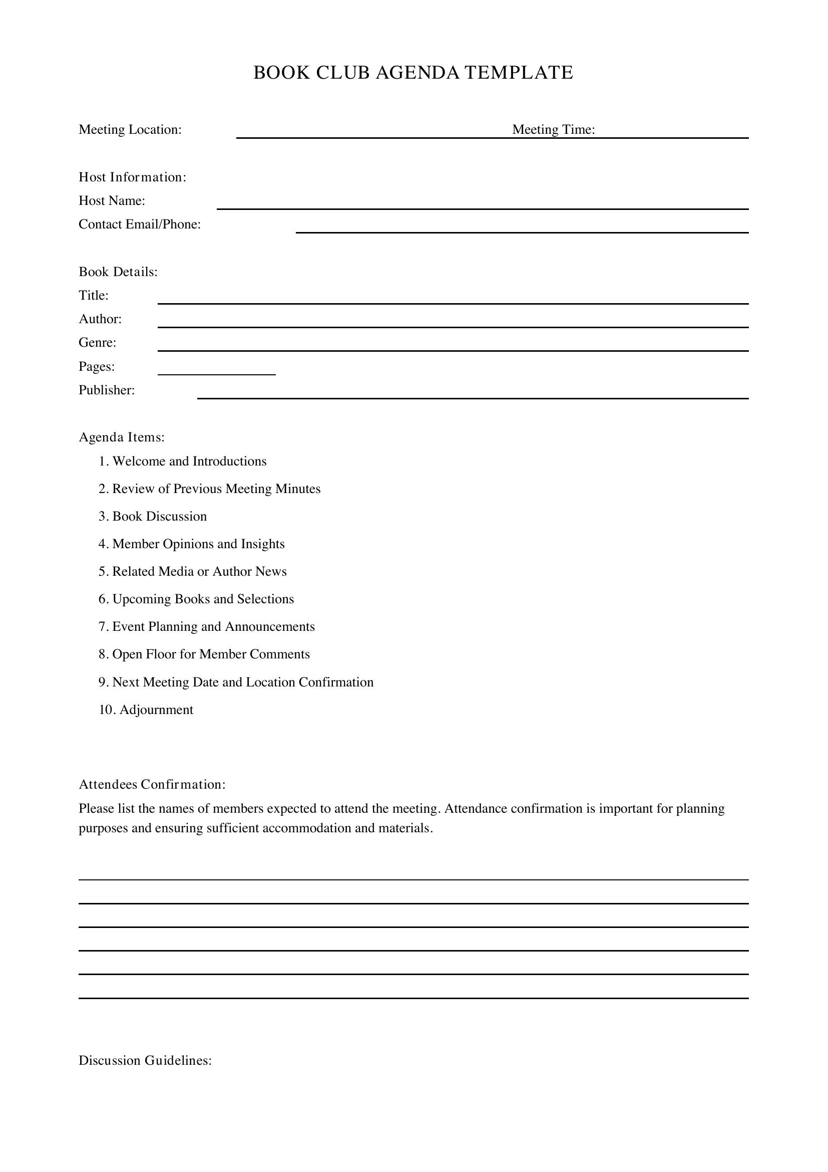 Book Club Agenda Template