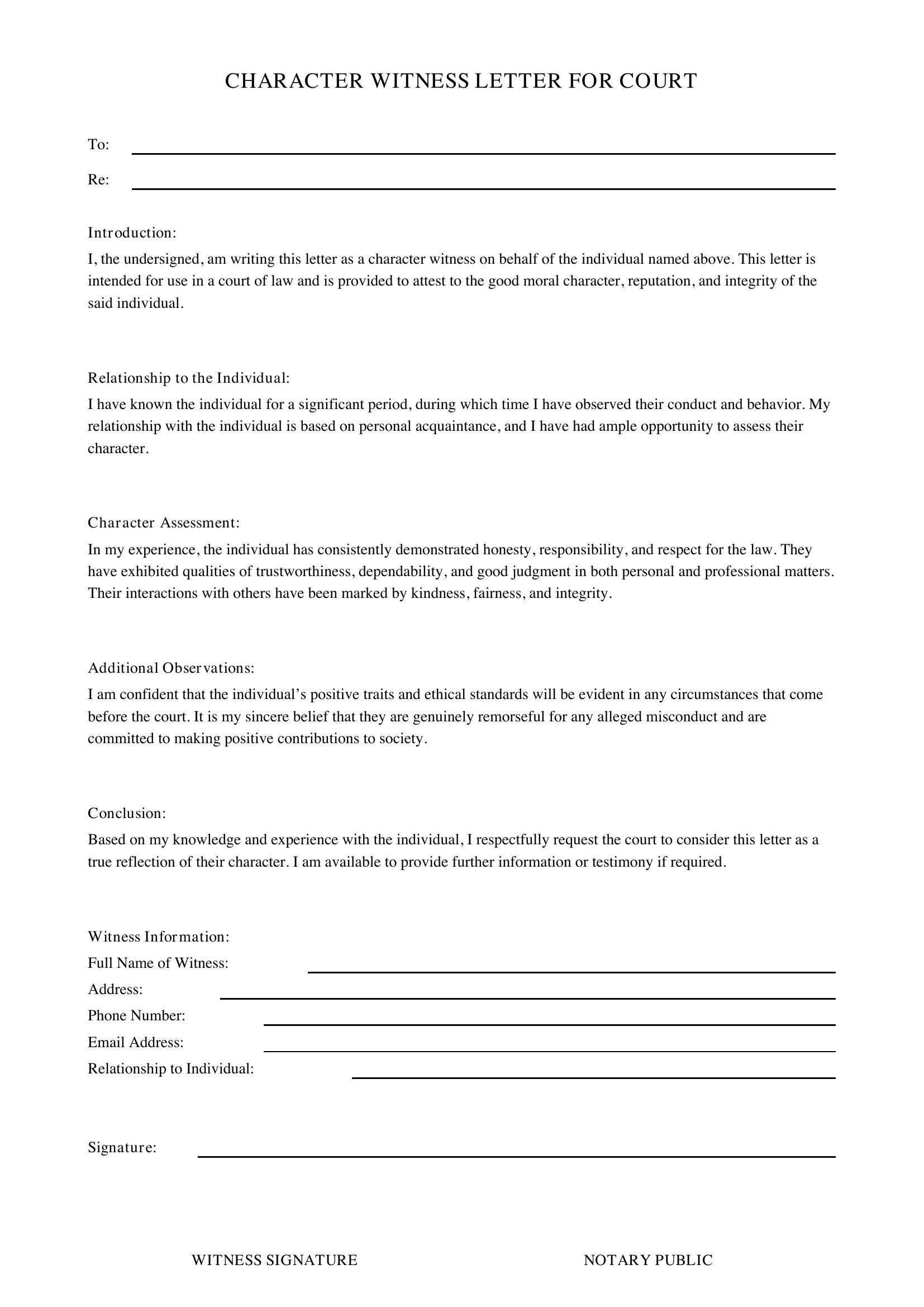 Character Witness Letter For Court Template