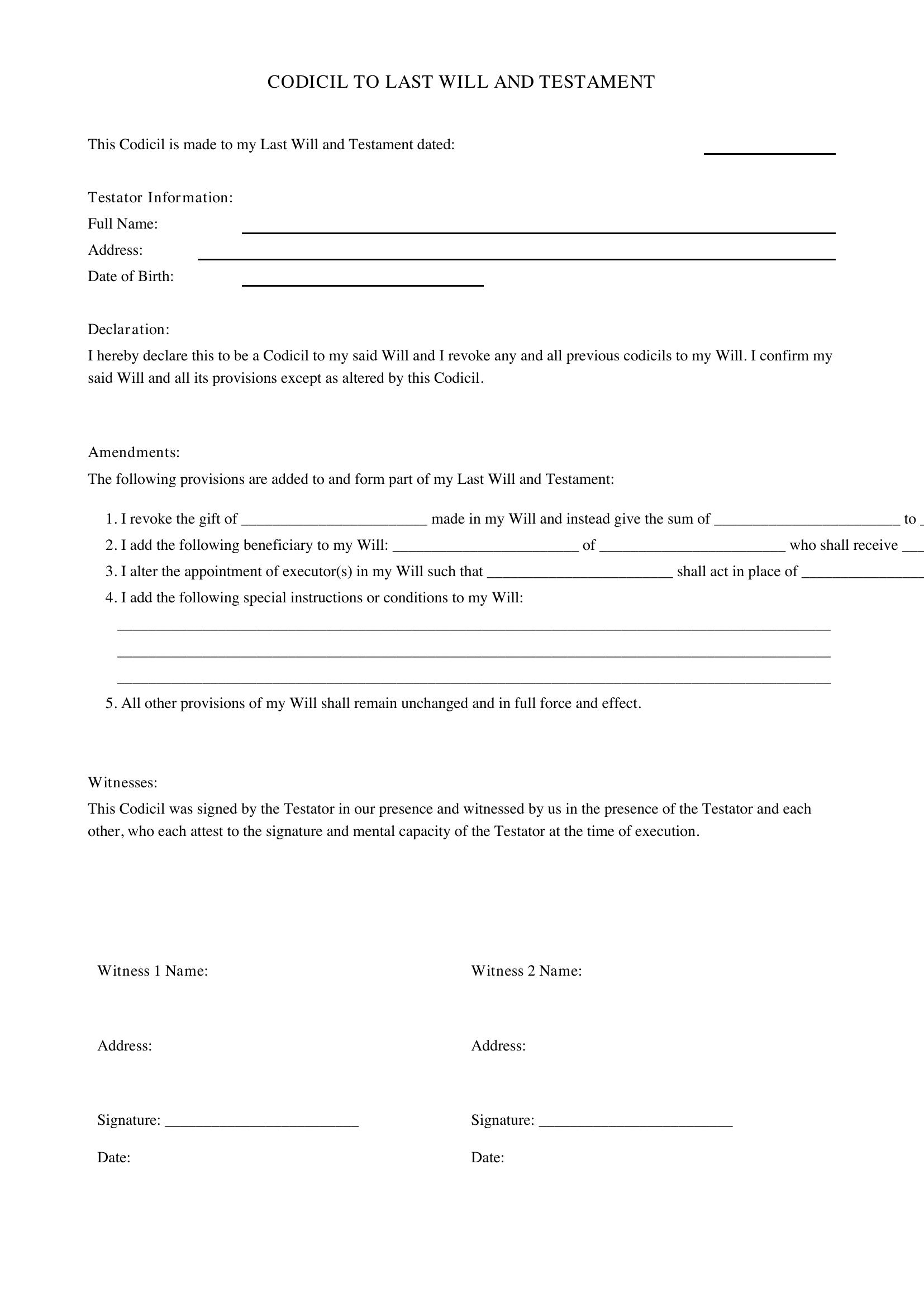 Codicil Template Uk