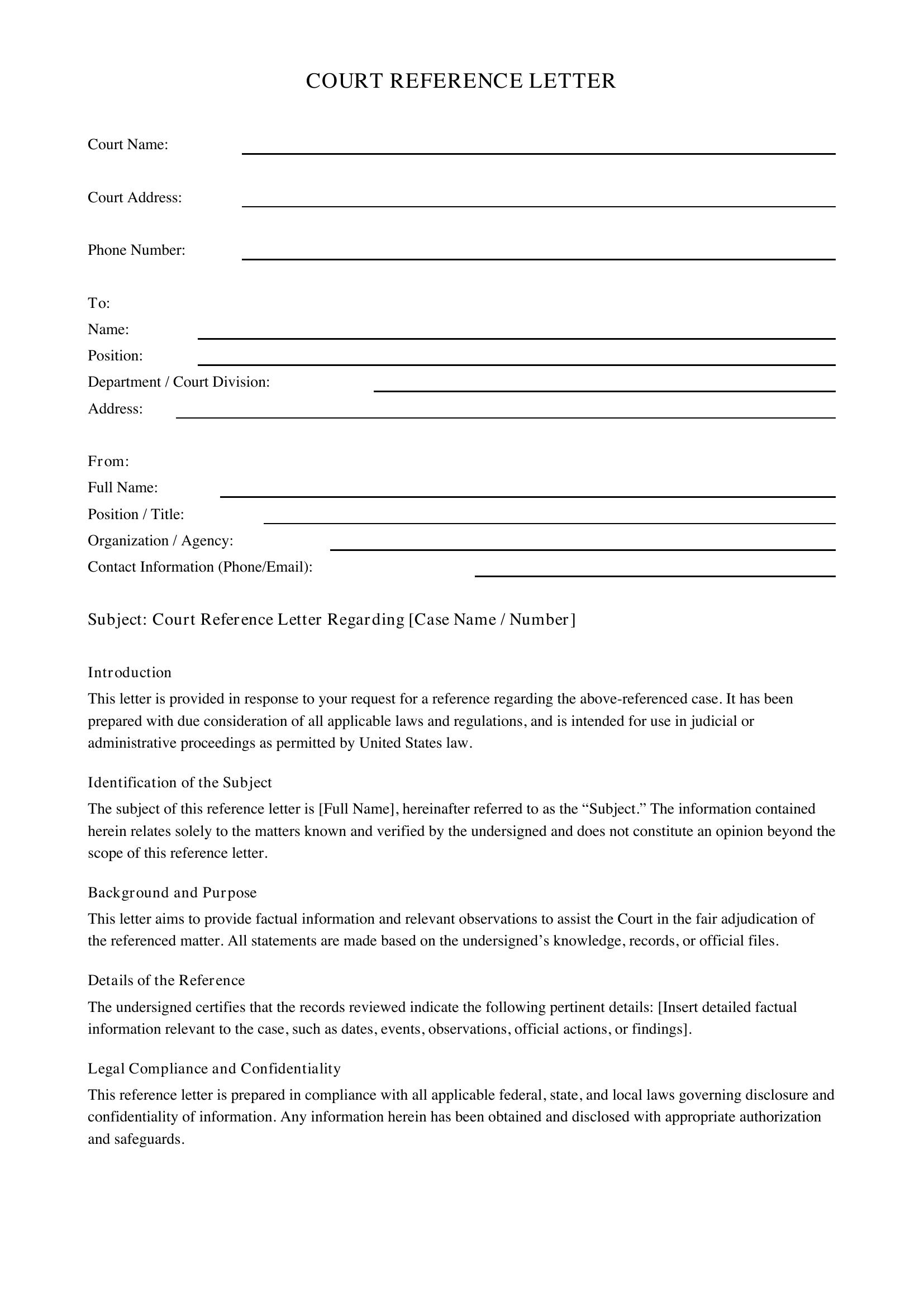 Court Reference Letter Template