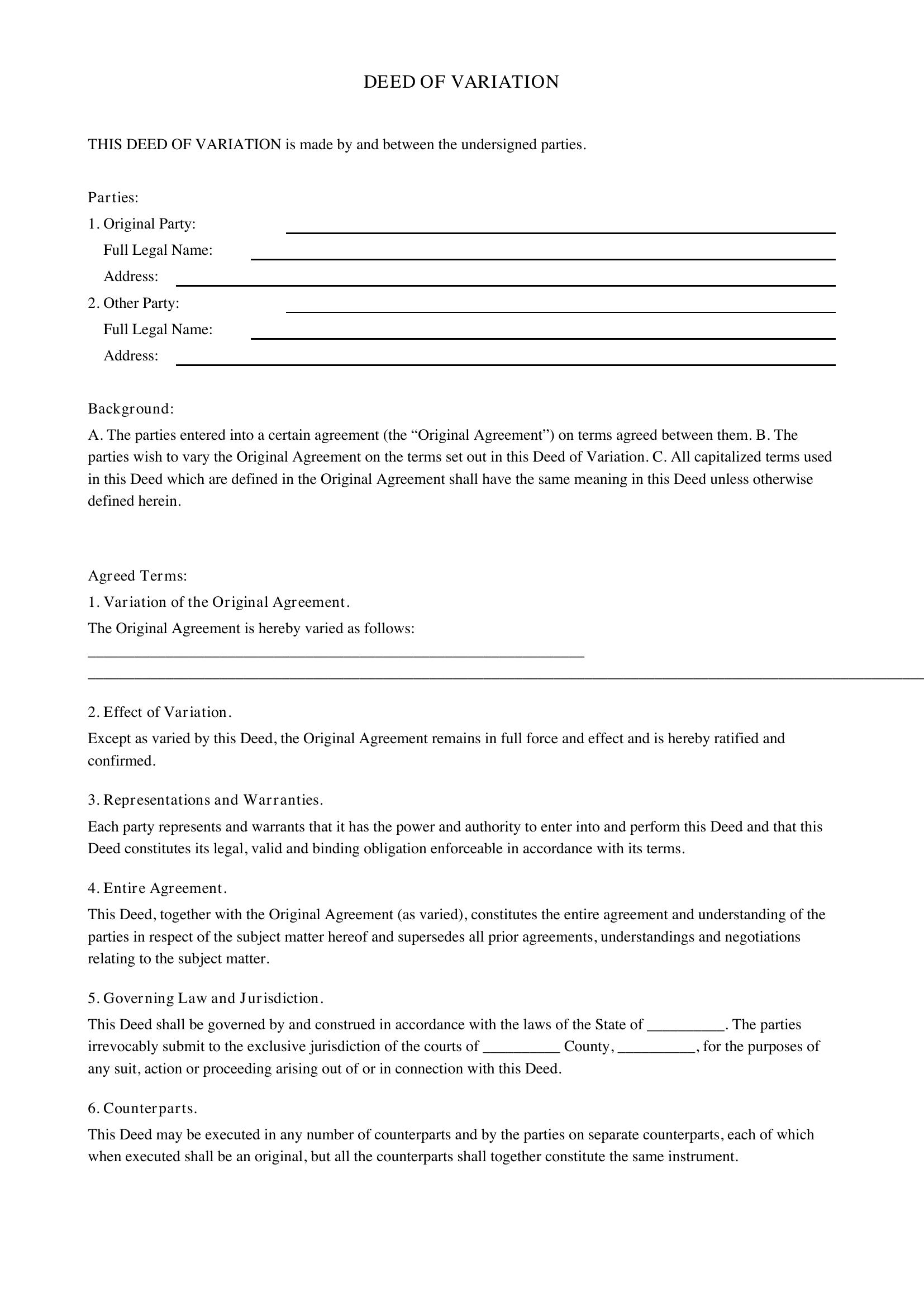Deed Of Variation Template