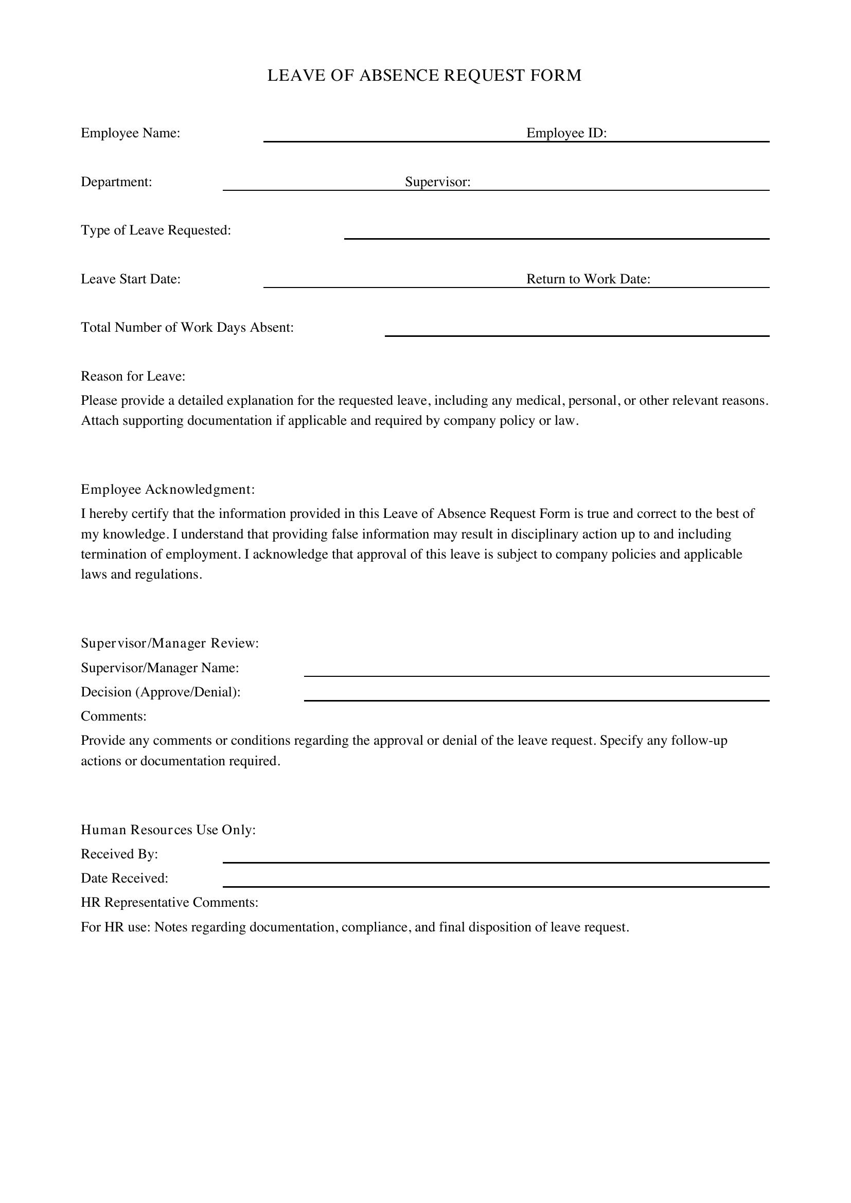 Leave Of Absence Template