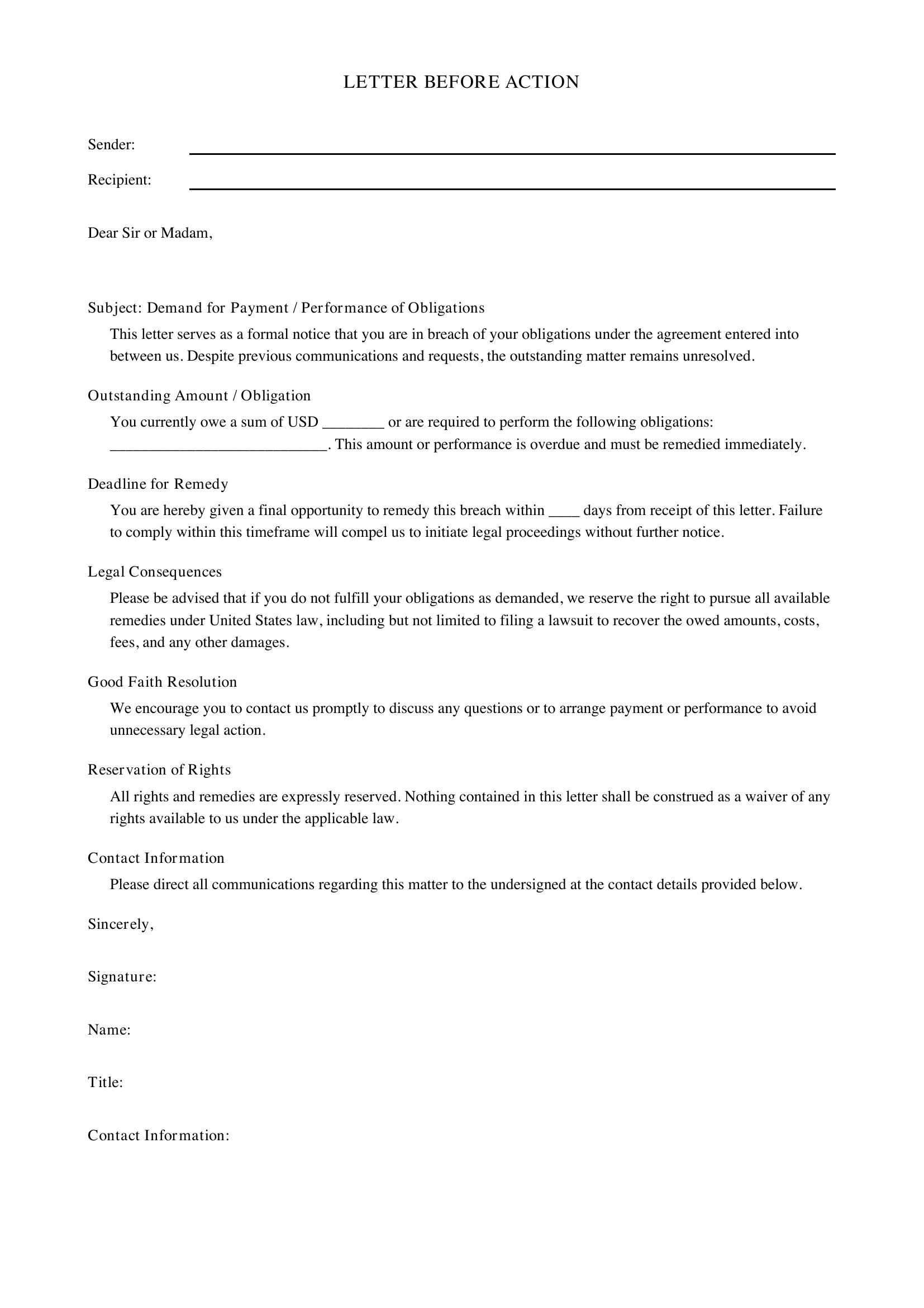 Letter Before Action Template