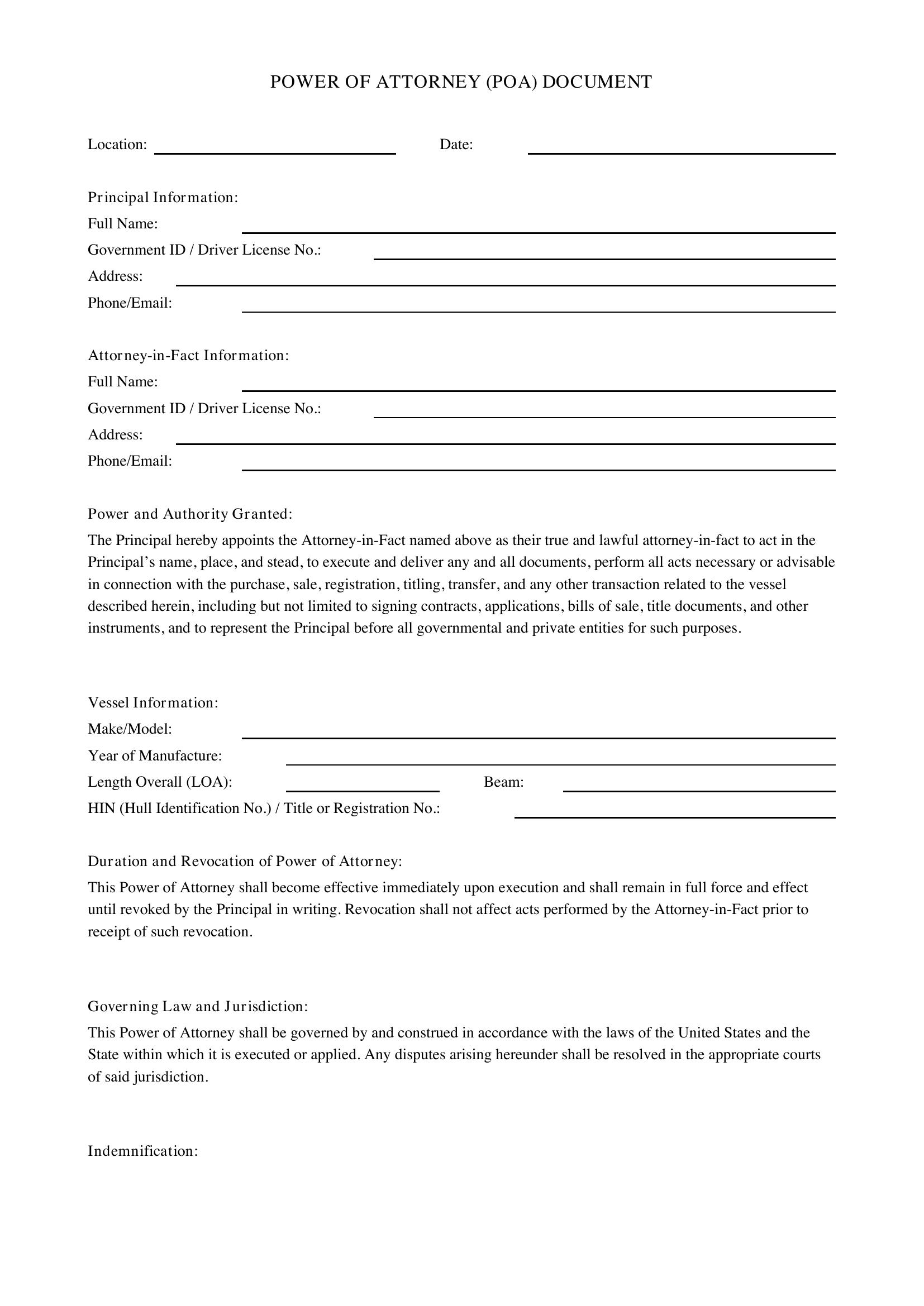Poa Document Template
