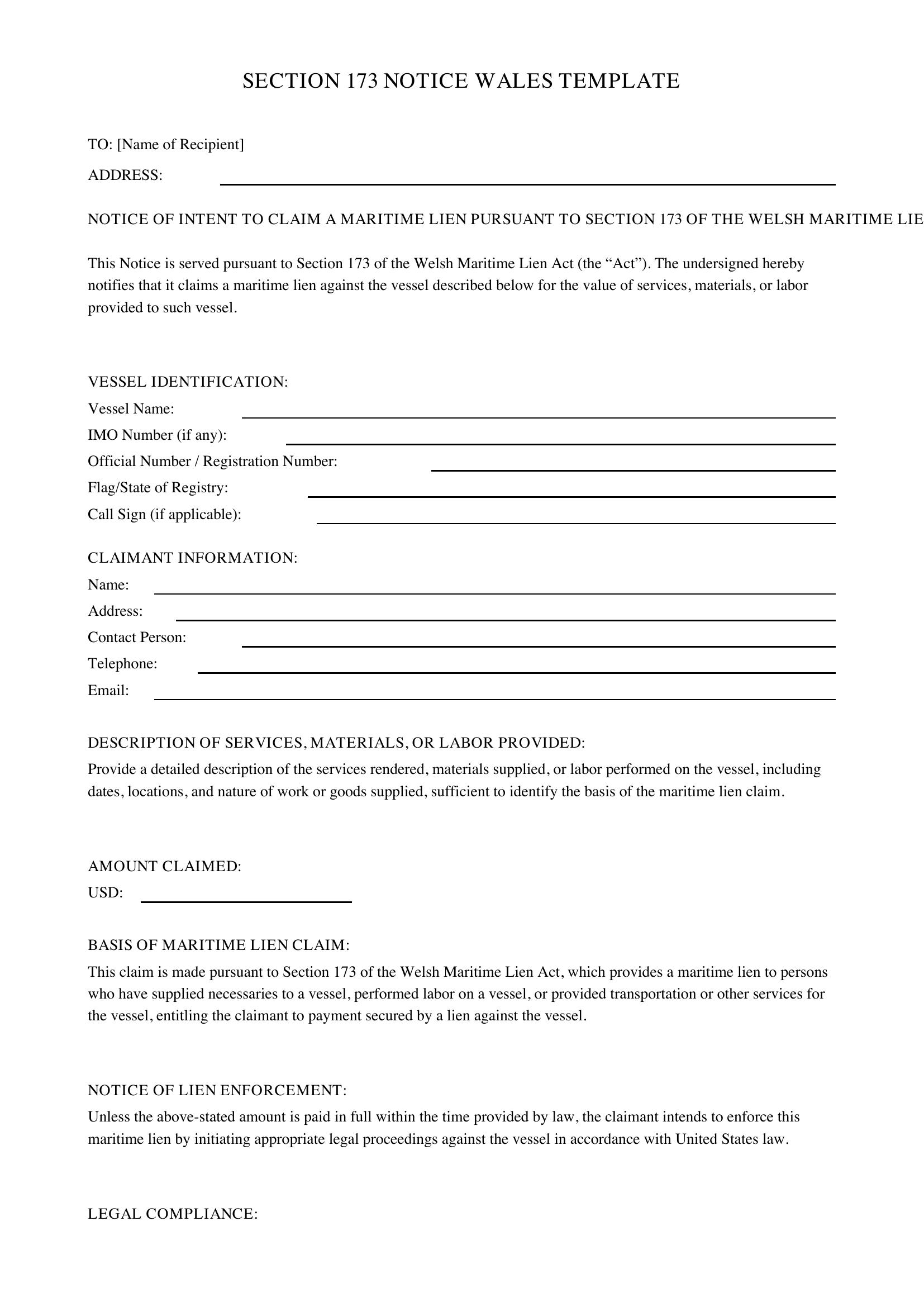 Section 173 Notice Wales Template