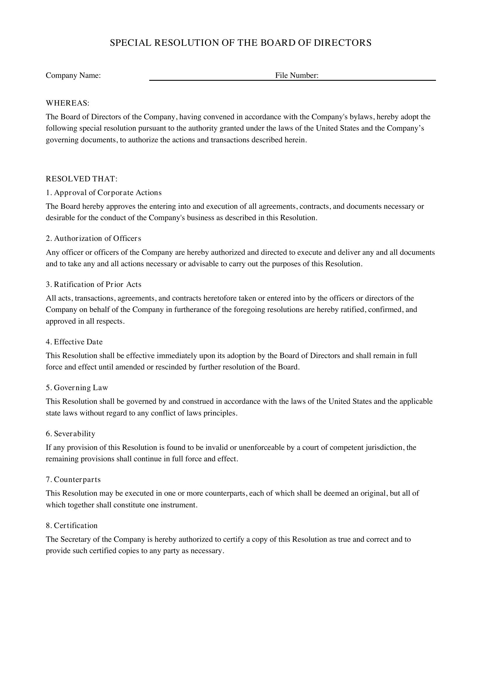 Special Resolution Template