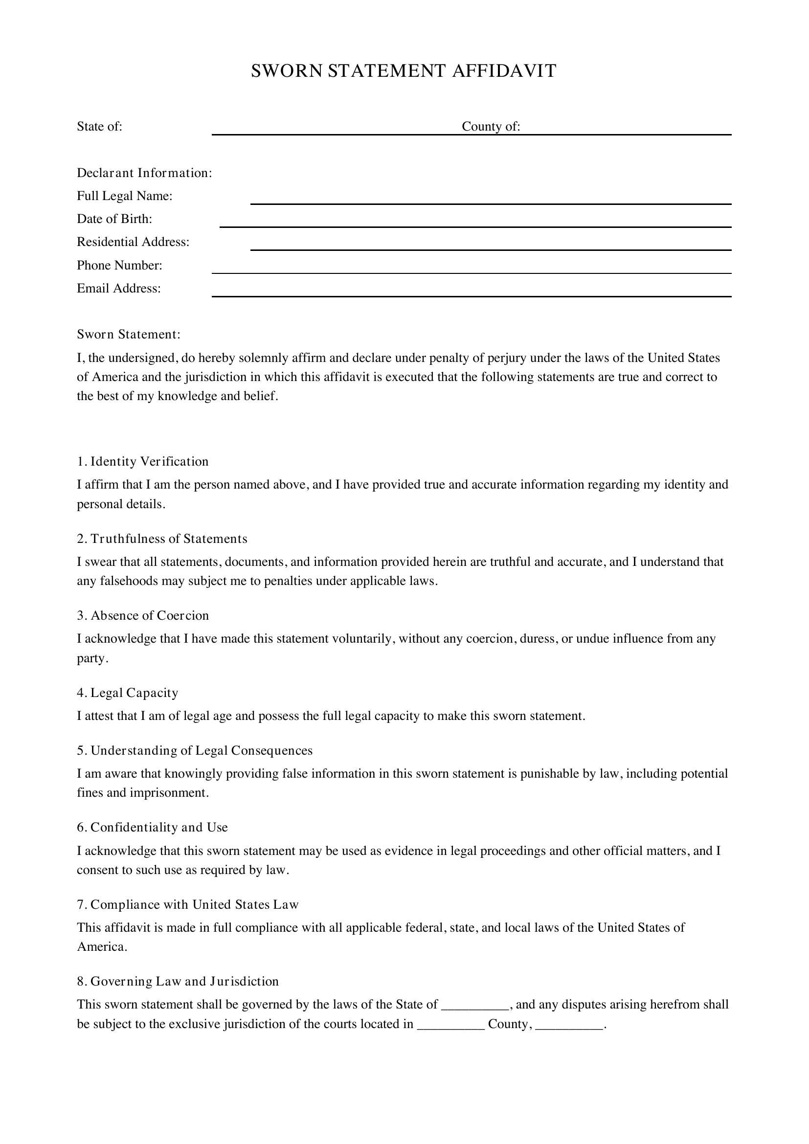Sworn Statement Template
