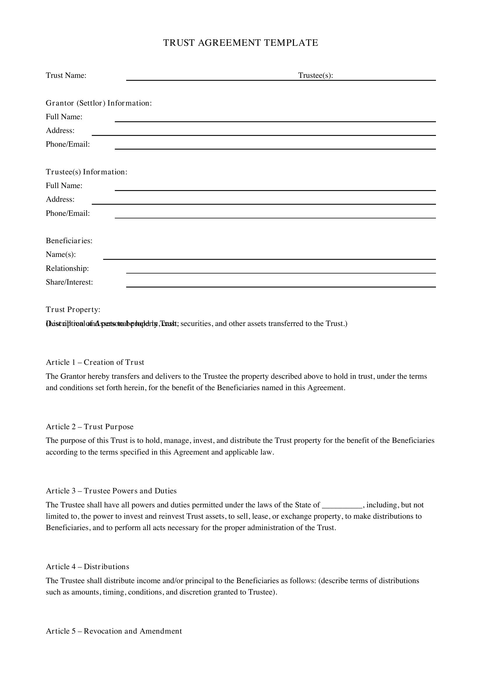 Trust Document Template